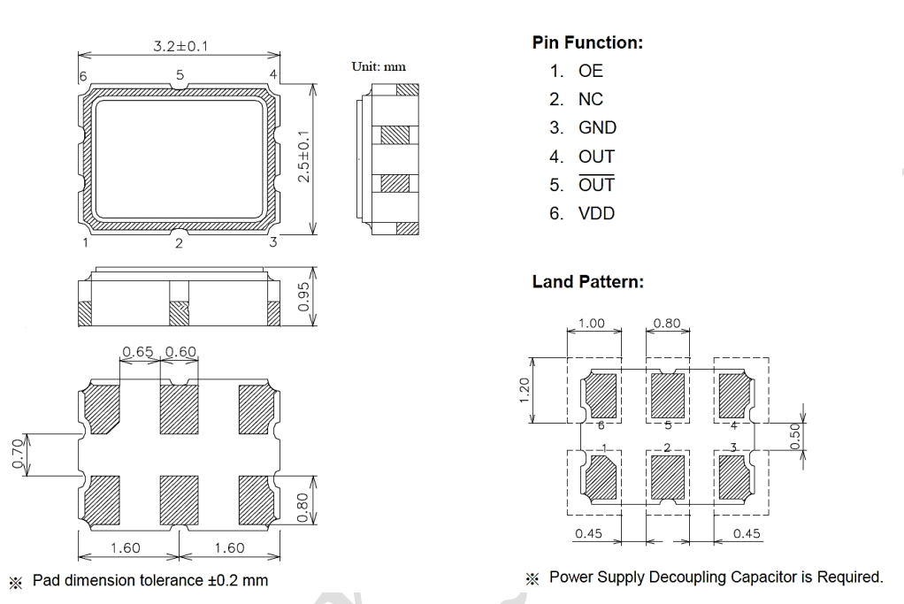 SMD Crystal Oscillators POSC3225J (6PAD)